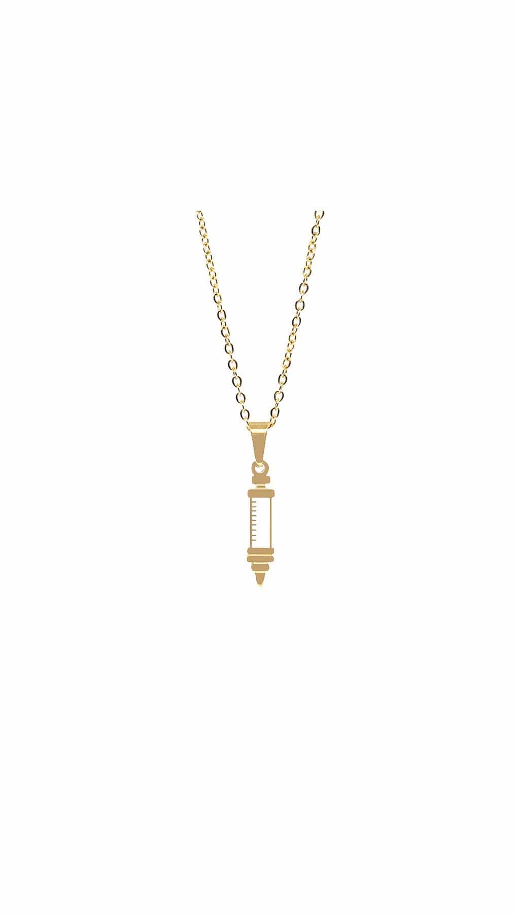 Kanaus Jewelry® SET: Collar/Dije Slim Golden Syringe & Aretes Small Shine - Kanaus